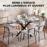 Mesa de Cocina, Tablero de Vidrio Templado, Base Cruzada de Acero, Estilo Moderno, para Comedor, Cocina, Sala de Estar