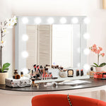 Miroir maquillage Hollywood lumineux 12 LED tactile - luminosité réglable, fonction mémoire - métal MDF blanc verre