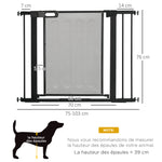 Barrière de sécurité pour animaux domestique avec fermeture automatique double verrouillage largeur 75-103 cm noir
