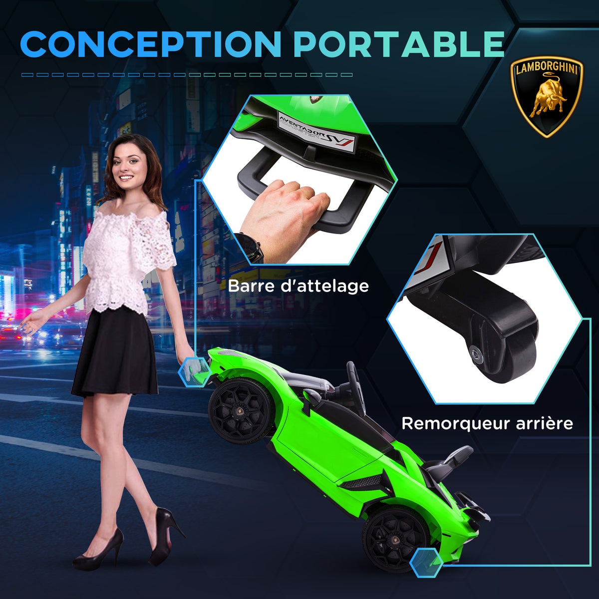 Elektroauto für Kinder, lizenziert Lamborghini Aventador SVJ 12V mit Flügeltüren, Fernbedienung, 3-5 km/h, grün