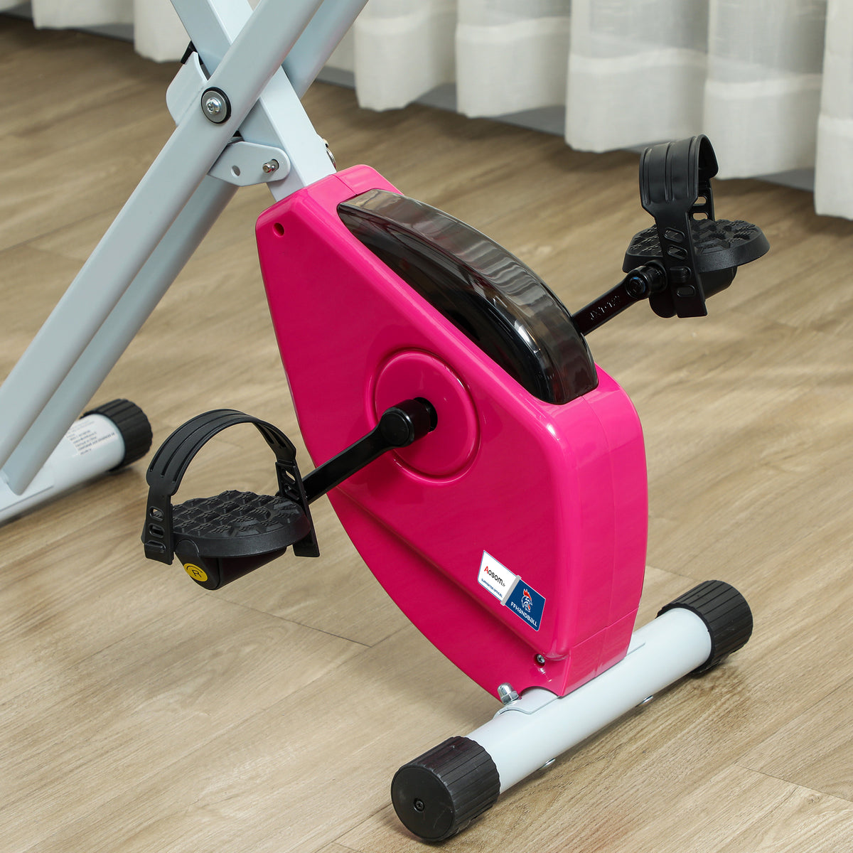 Foldable exercise bike - .fr x FFHandball collaboration - 8 resistance levels, adjustable saddle backrest, pink