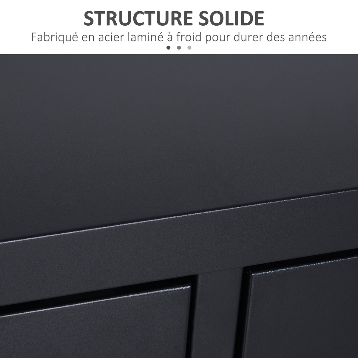 Meuble TV banc télévision design industriel 2 placards avec 2 étagères réglables passe-câbles structure acier noir