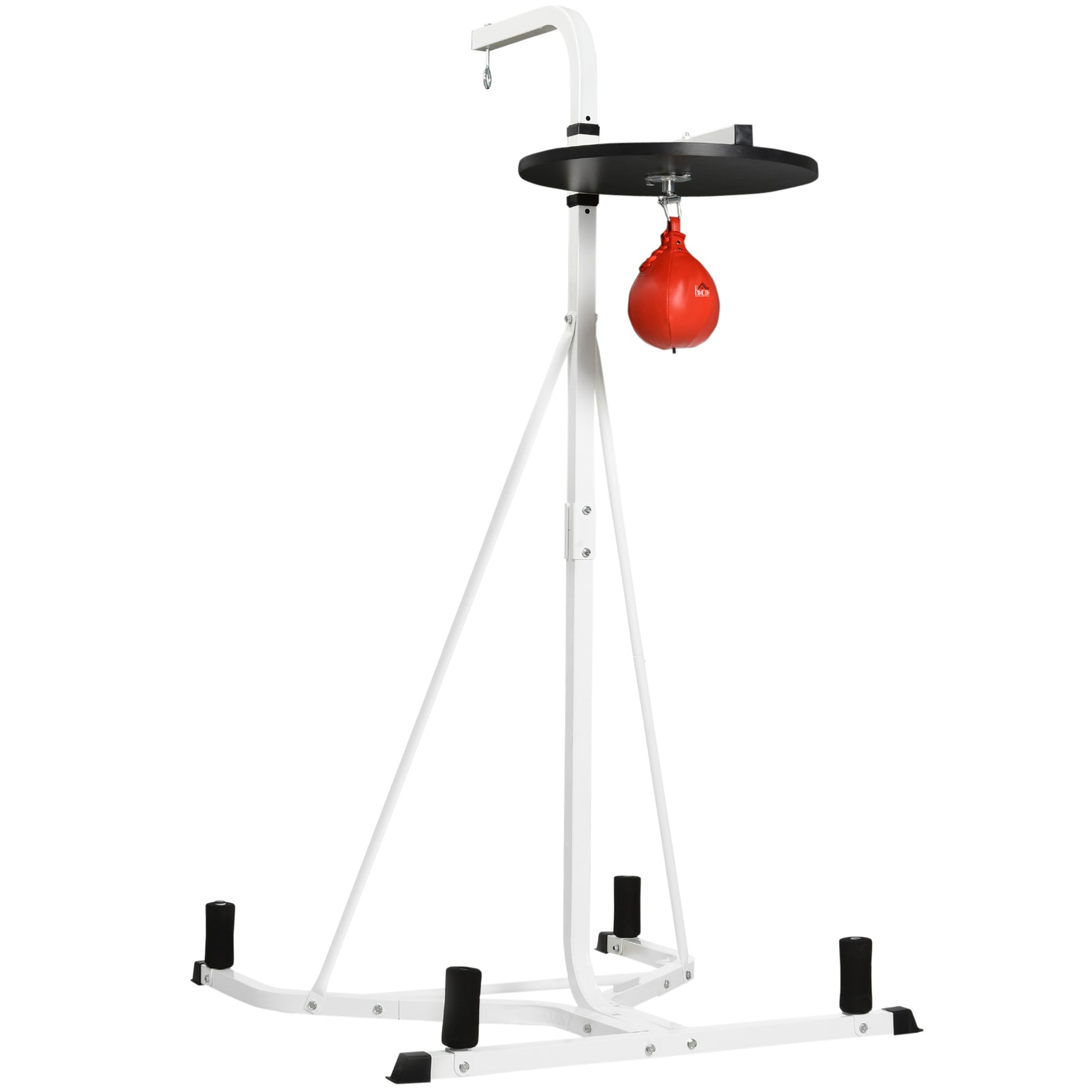 Support pour sac de frappe sur pieds autoportant 2 en 1 avec poire de vitesse 156 x 115 x 224 cm blanc