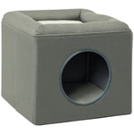 Maison niche pour chat 2 niveaux avec coussin moelleux en peluche - 36,5 x 36,5 x 33 cm gris