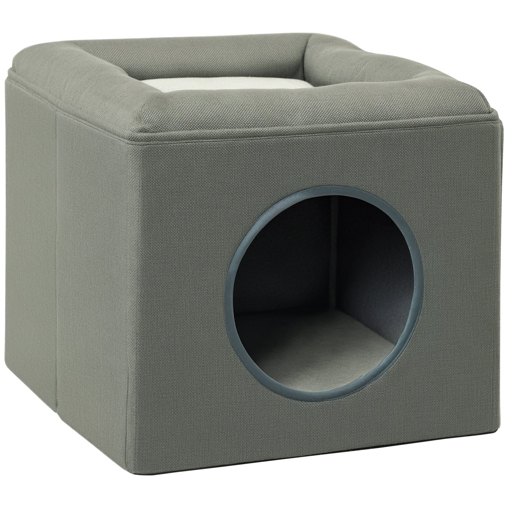 Maison niche pour chat 2 niveaux avec coussin moelleux en peluche - 36,5 x 36,5 x 33 cm gris