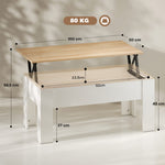 Tavolino da salotto sollevabile, tavolo con vano nascosto, stile moderno, per soggiorno, ufficio, 100x50x45cm, bianco