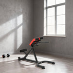 Banc de Musculation Réglable 5 Niveaux, Chaise Romaine avec Rouleaux en Mousse Dense, 112 x 62 x 88 cm, Noir et Rouge