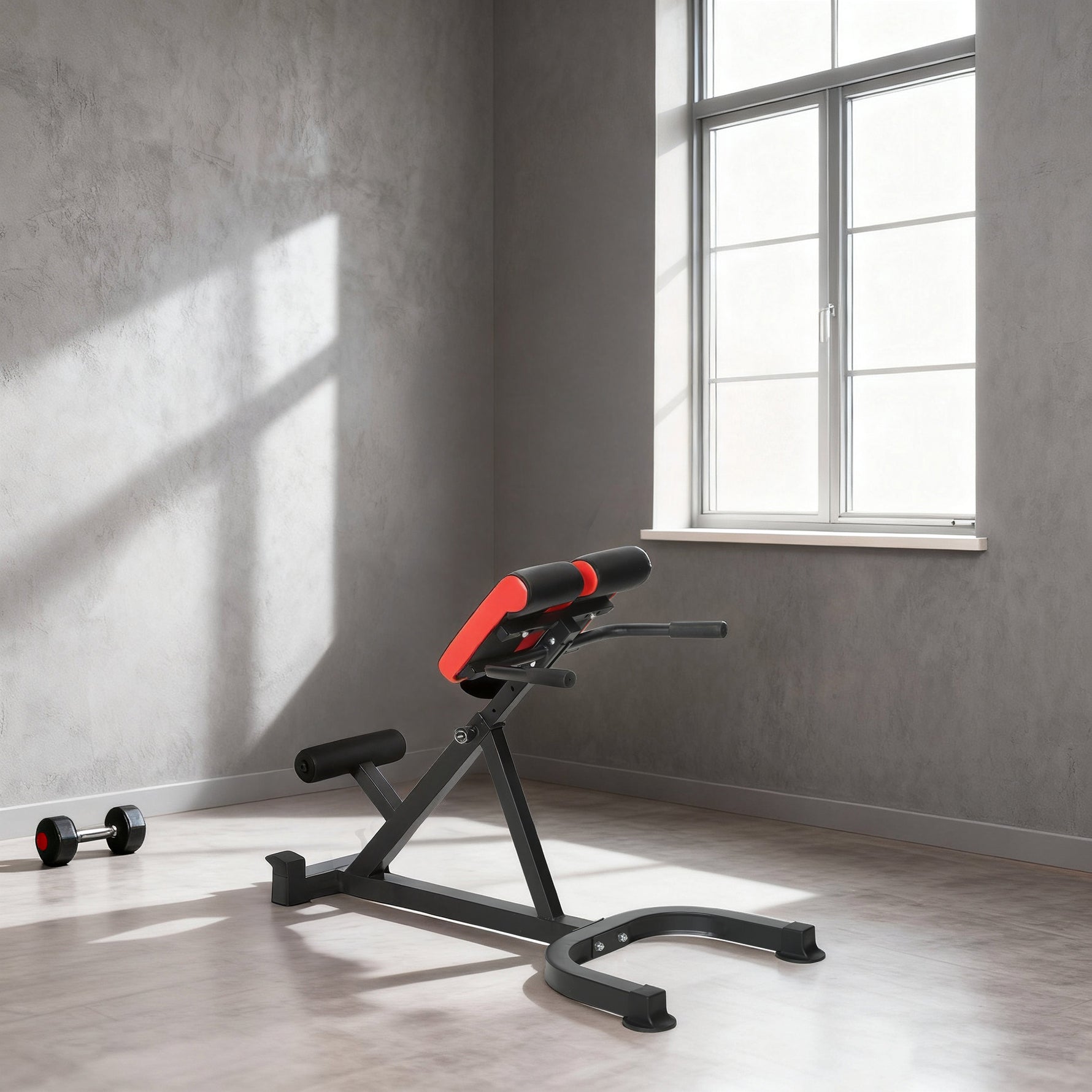 Banc de Musculation Réglable 5 Niveaux, Chaise Romaine avec Rouleaux en Mousse Dense, 112 x 62 x 88 cm, Noir et Rouge