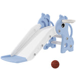 Toboggan pour enfants 3 en 1 en forme de girafe avec panier de basket, escalade et ballon, 106 x 51,5 x 52 cm, bleu
