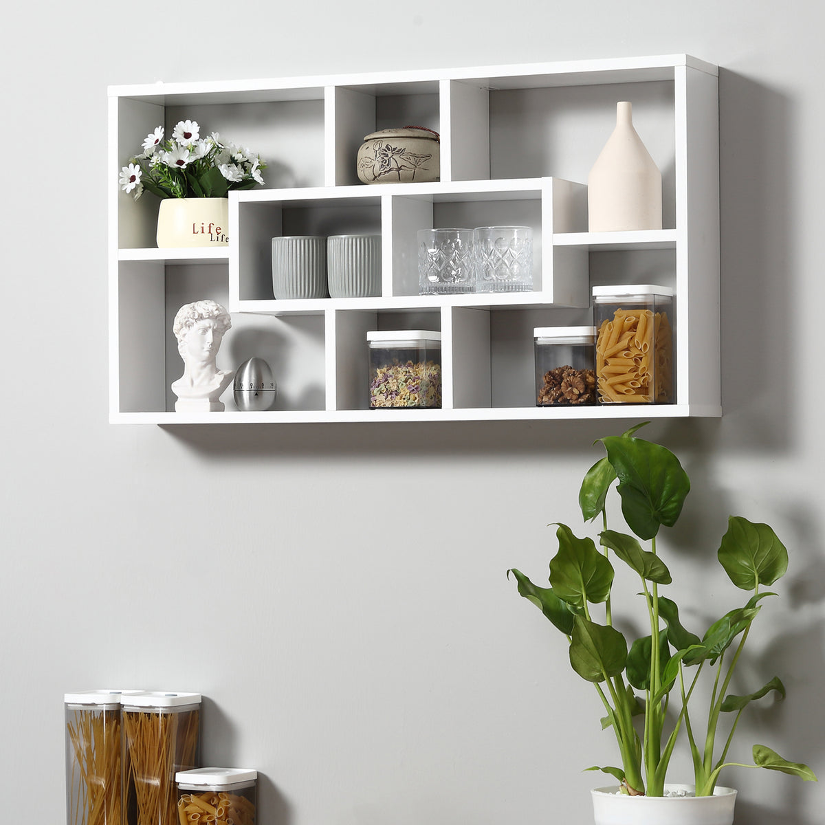 Étagère murale bibliothèque 8 cubes, meuble de rangement, design moderne, 85 x 14,5 x 47,5 cm, blanc