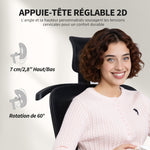 Chaise bureau ergonomique, fauteuil de bureau en maille avec appuie-tête réglable, support lombaire, 64x64x124cm, noir