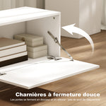 Meuble TV, meuble télé pour téléviseur jusqu'à 90 pouces avec 2 portes rabattables, tiroir, 200 x 35 x 45 cm, blanc