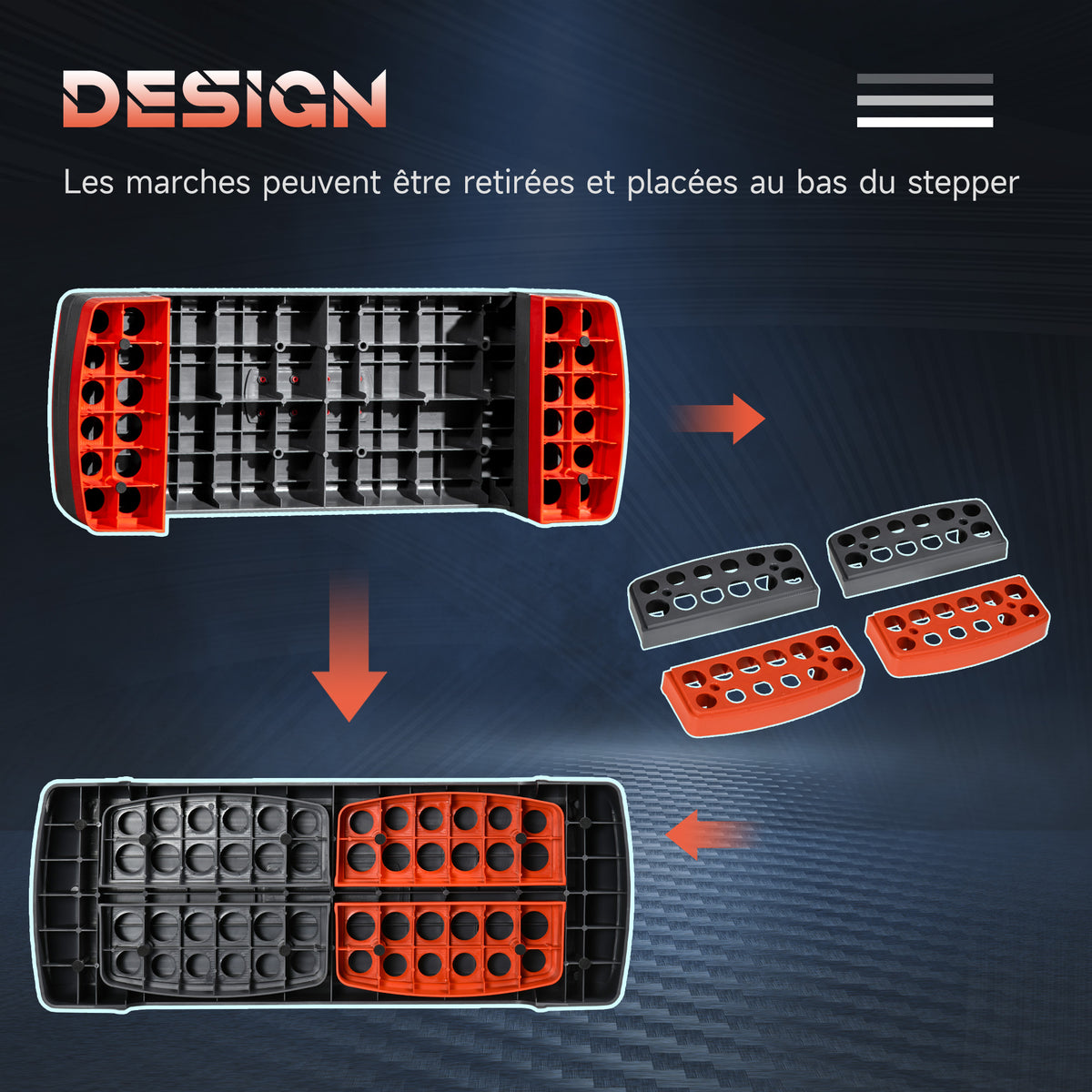 Stepper aérobic fitness hauteur réglable 3 niveaux surface antidérapante 78 x 28 x 20 cm gris et rouge