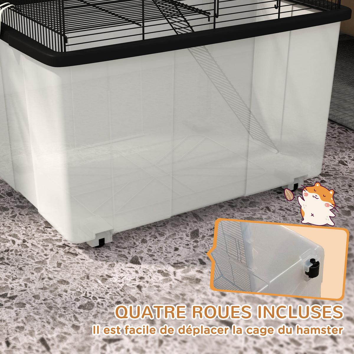 Cage hamster cage rongeur 2 étages avec roulettes plate-forme et échelle en fil d'acier 57 x 43 x 57 cm noir