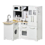 Cuisine pour Enfant 3-6 ans Jeu d'imitation Nombreux Accessoires rangements évier, robinet, four, micro-ondes, hotte, téléphone et réfrigérateur Blanc