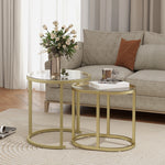 Lot de 2 tables basses tables d'appoint gigognes encastrables structure en acier et plateau verre trempé transparent or