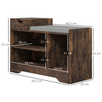 Meuble et Banc à Chaussures, 1 Tiroir et 3 Compartiments, Capacité 5 Paires, MDF, 76,5 x 30 x 52 cm, Marron