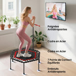 Trampoline de fitness 114 cm, cordes élastiques, poignée réglable 3 positions, trampoline d'exercice silencieux, rouge