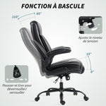 Fauteuil de bureau avec accoudoirs relevables, chaise de bureau ergonomique, hauteur réglable, fonction de bascule, noir