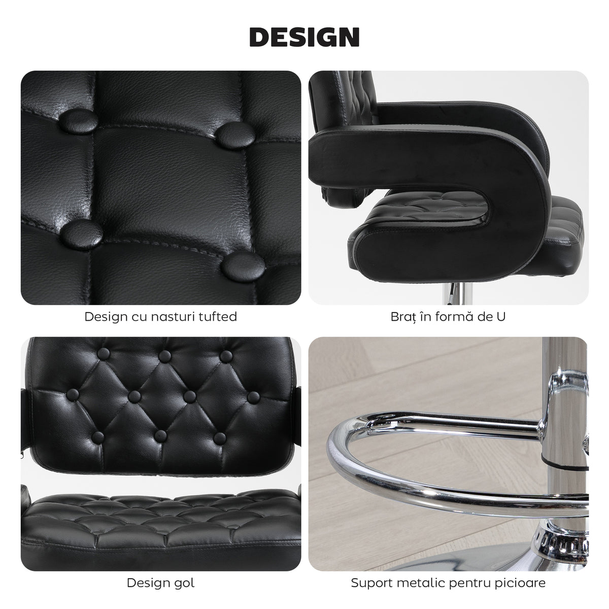 Tabouret de bar pivotant chaise de bar réglable en hauteur avec dossier repose-pieds et accoudoirs 61x50x93-113cm noir