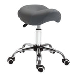 Kruk op wielen, massagekruk met in hoogte verstelbare zitting 49-61 cm en ergonomisch zadel, 360° draaibare werkstoel op wielen, voor massagesalon, tattoostudio, kliniek en spa, grijs
