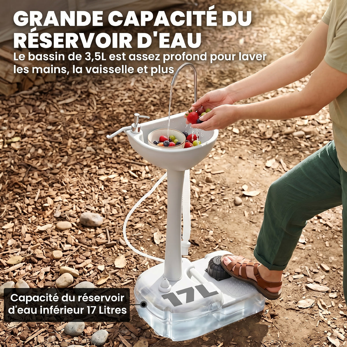 Évier de Camping Portable à Roues, Distributeur de Savon, Eau Froide Uniquement, Réservoir d'Eaux Usées NON Inclus, Gris