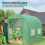 Serre de Jardin Tunnel 5 m² 2,5L x 2l x 2H m Acier renforcé Ø 1,8 cm + PE Haute densité 140 g/m² fenêtres Vert