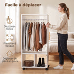 Armoire penderie étagère 2 niches 4 roulettes pivotantes dim. 60L x 40l x 128H cm Blanc