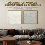 Lot de 2 tableaux abstraits 3D, décoration murale en bois géométrique, pour salon, chambre, bureau, 80 x 80 cm, blanc