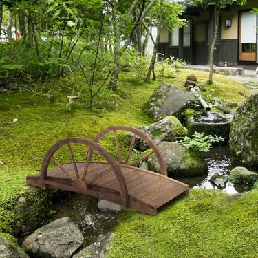Pont de jardin en bois, avec balustrade à demi-roues charge max. 150 KG, 100 x 50 x 37 cm, marron