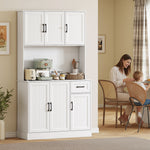 Buffet Haut Cuisine Moderne, 6 Portes, 1 tiroir, 1 Compartiment Ouvert, Étagères Réglables, 100 x 39,5 x 180,5 cm, Blanc