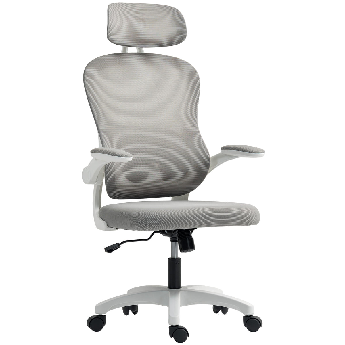 Chaise Bureau Ergonomique, Fauteuil de Bureau en Maille avec Accoudoirs Rabattables, Hauteur Réglable, 64x62x115cm, Gris
