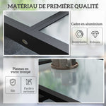Table Extensible de Jardin Grande Taille dim. dépliées 160 x 80 x 75 cm Aluminium Plateau Verre trempé transparent