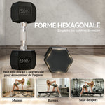 Ensemble d'haltères courtes, lot de 2 haltères hexagonaux recouverts de caoutchouc, acier noir