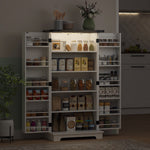Buffet cuisine, meuble cuisine rangement, avec 12 étagères à portes, lumière LED magnétique, 60 x 40 x 120 cm, blanc
