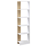 Bibliothèque Étagère de Rangement avec 5 Compartiments Ouverts Design Simple Moderne Blanc et Chêne