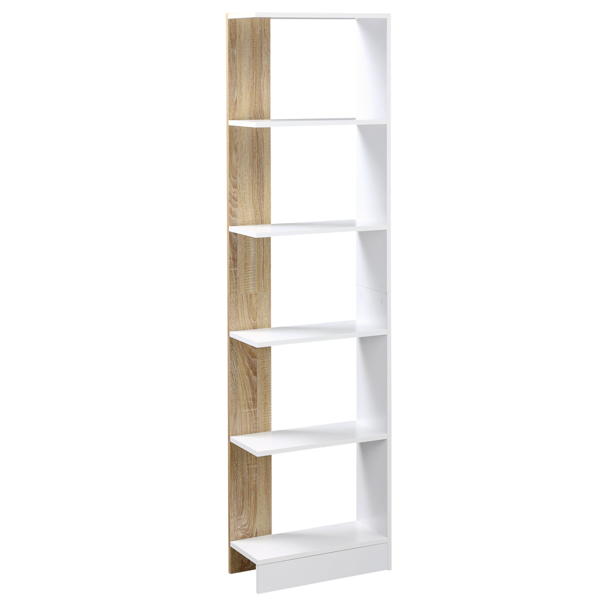 Bibliothèque Étagère de Rangement avec 5 Compartiments Ouverts Design Simple Moderne Blanc et Chêne