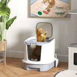 Maison de toilette pour chat bac à litière fermé chat avec porte translucide pelle incluse 40,5 x 52,5 x 42,5 cm gris