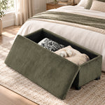 Banc de Rangement, Bout de Lit en Velours Côtelé avec Couvercle, pour Salon, Chambre, Entrée, 112x42x40 cm, Vert Clair