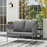 Canapé de jardin 2 places en résine tressée avec coussins canapé d'extérieur accoudoirs cadre en acier 112x72x76cm gris-8