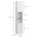 Meuble colonne de salle de bain 2 placards avec étagères réglables + 2 niches 30 x 30 x 181,5 cm blanc