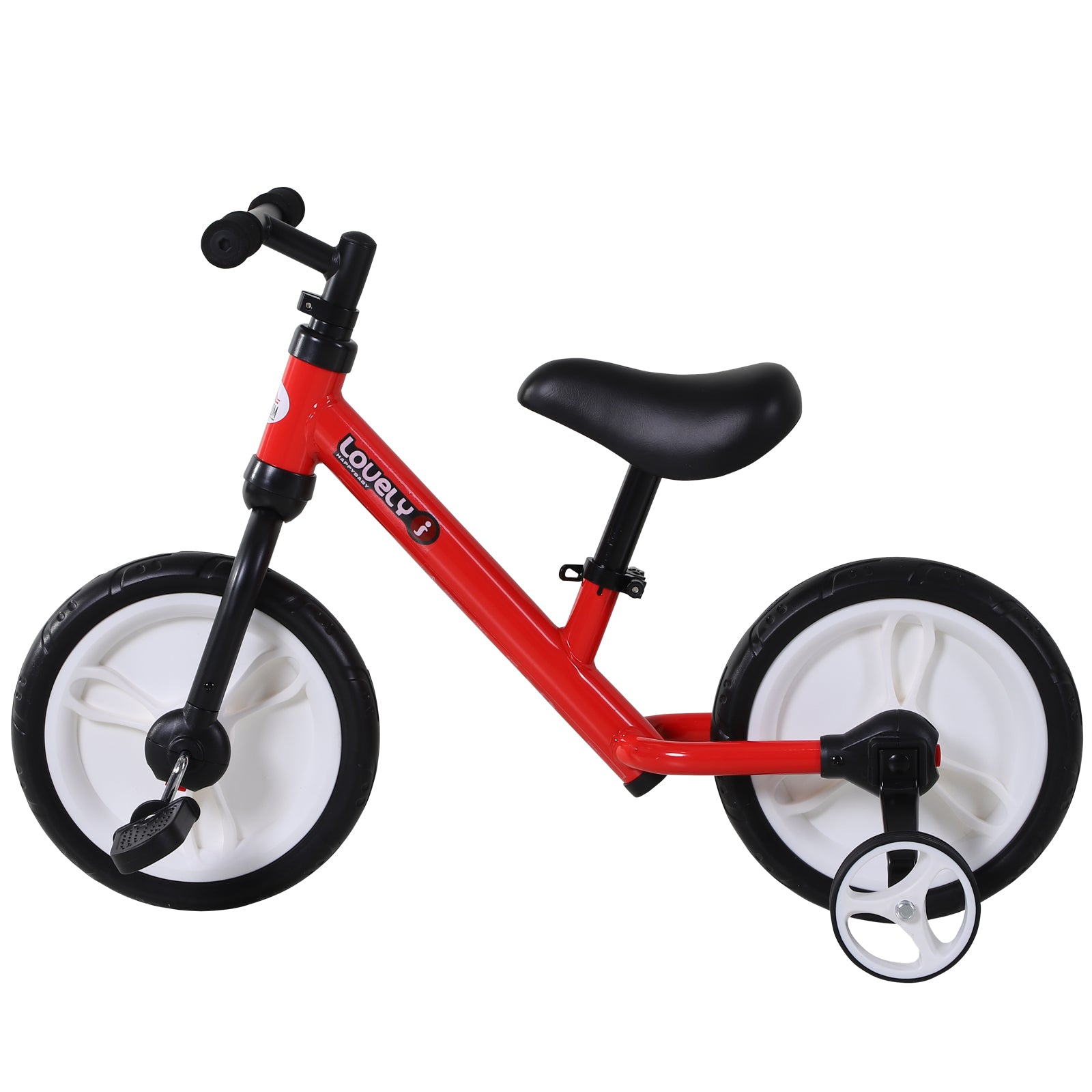 Vélo Enfant draisienne 2 en 1 roulettes et pédales Amovibles Roues 12" Hauteur Selle réglable pour enfants de 2 à 5 ans Acier Rouge