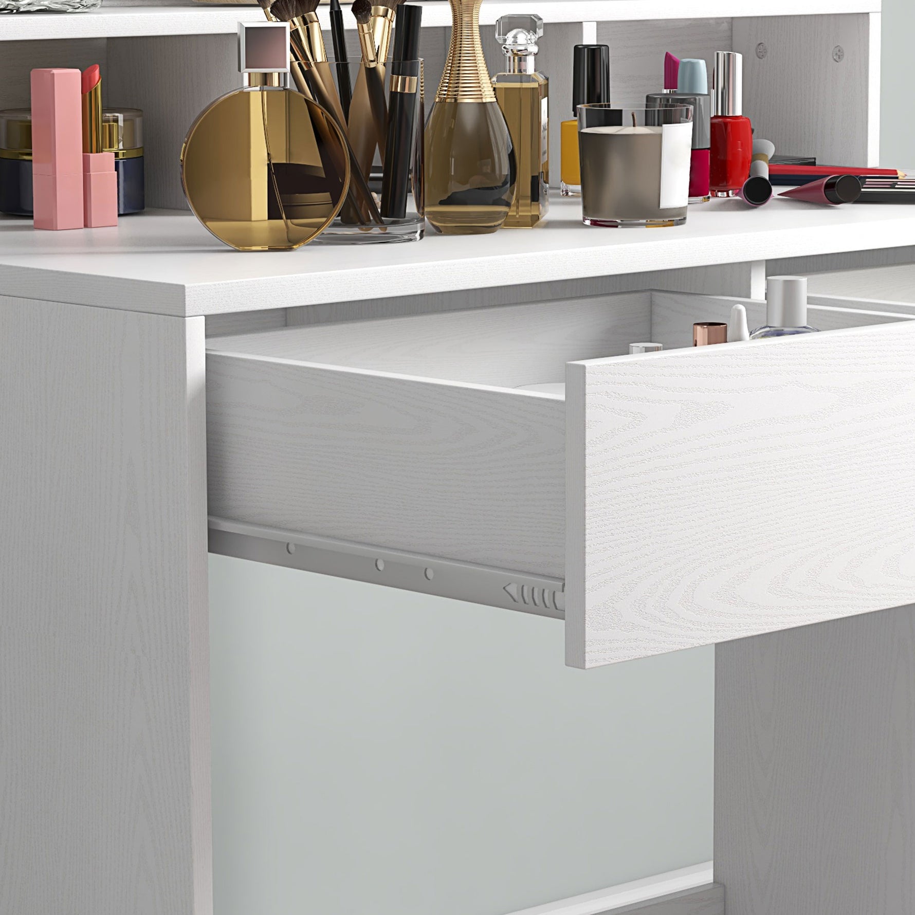 Coiffeuse avec miroir Hollywood, tiroirs, 3 modes d'éclairage, 10 ampoules, 80 x 40 x 135 cm, blanc