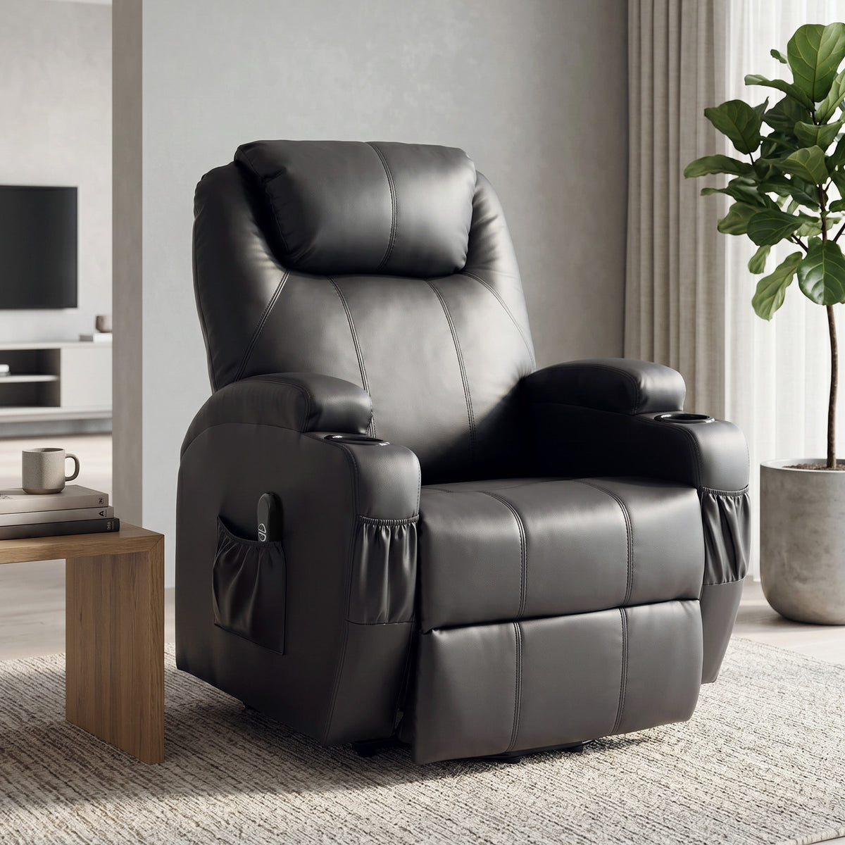 Fauteuil releveur électrique, fauteuil relax électrique, repose-pied, dossier inclinable, port USB, 83x95x107cm, noir