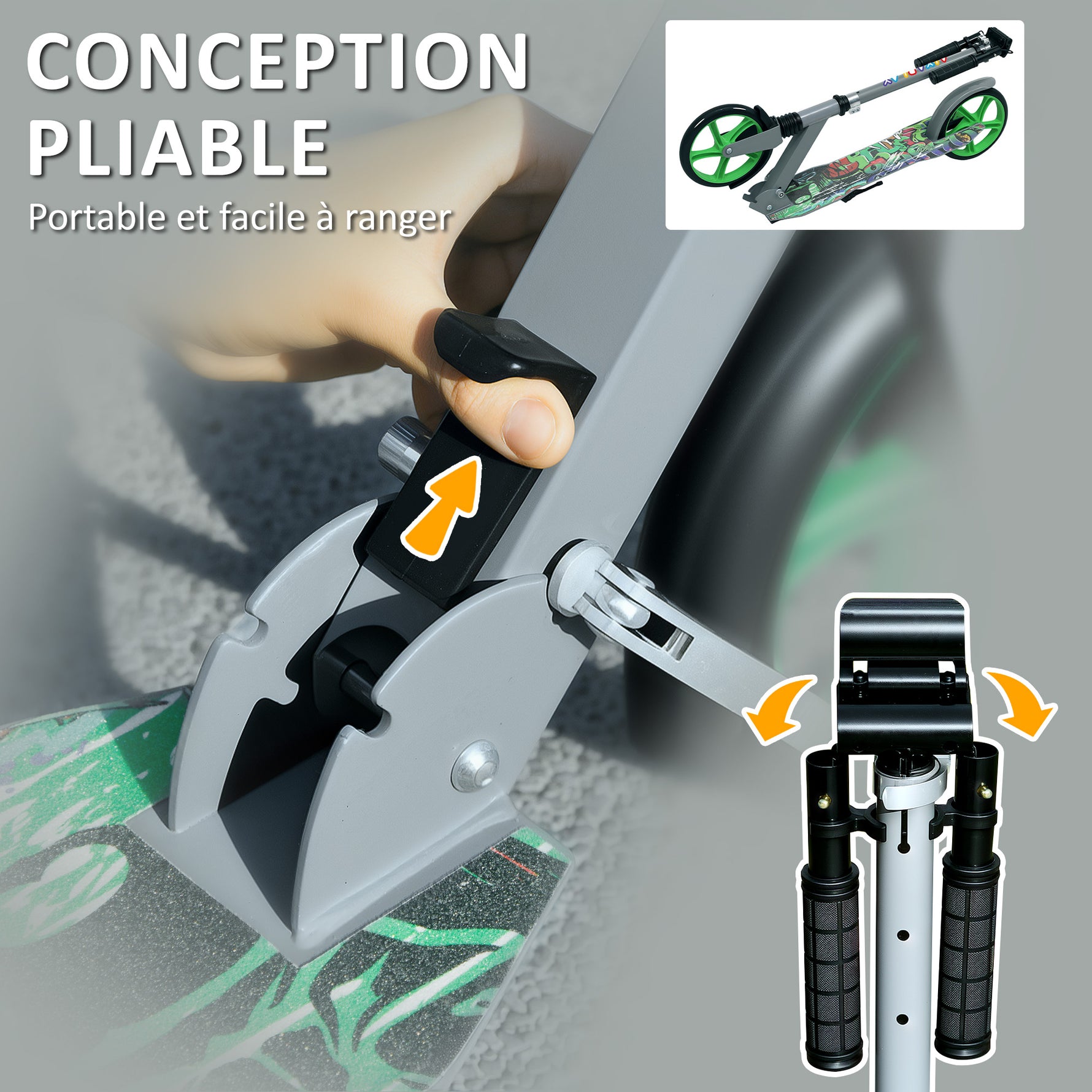 Trottinette enfants 6 à 12 ans, trottinette pliable à 2 roues, hauteur réglage, pour filles et garçons, scooter vert