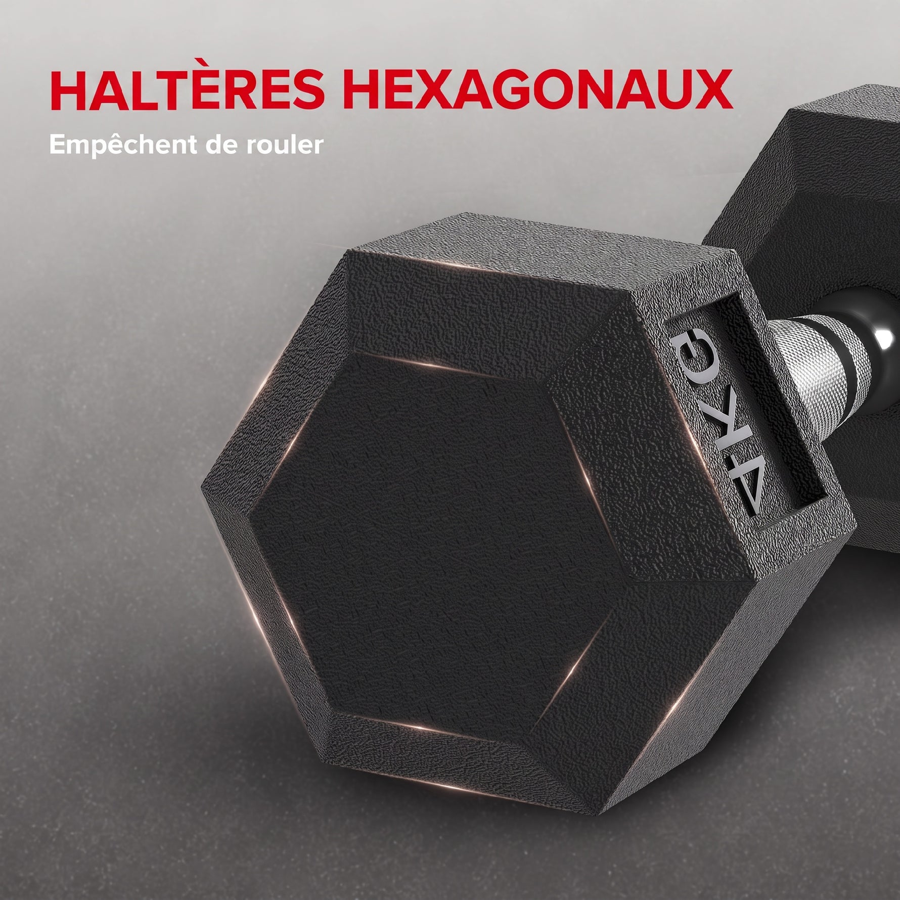 Ensemble d'haltères courtes, lot de 2 haltères hexagonaux recouverts de caoutchouc, acier noir