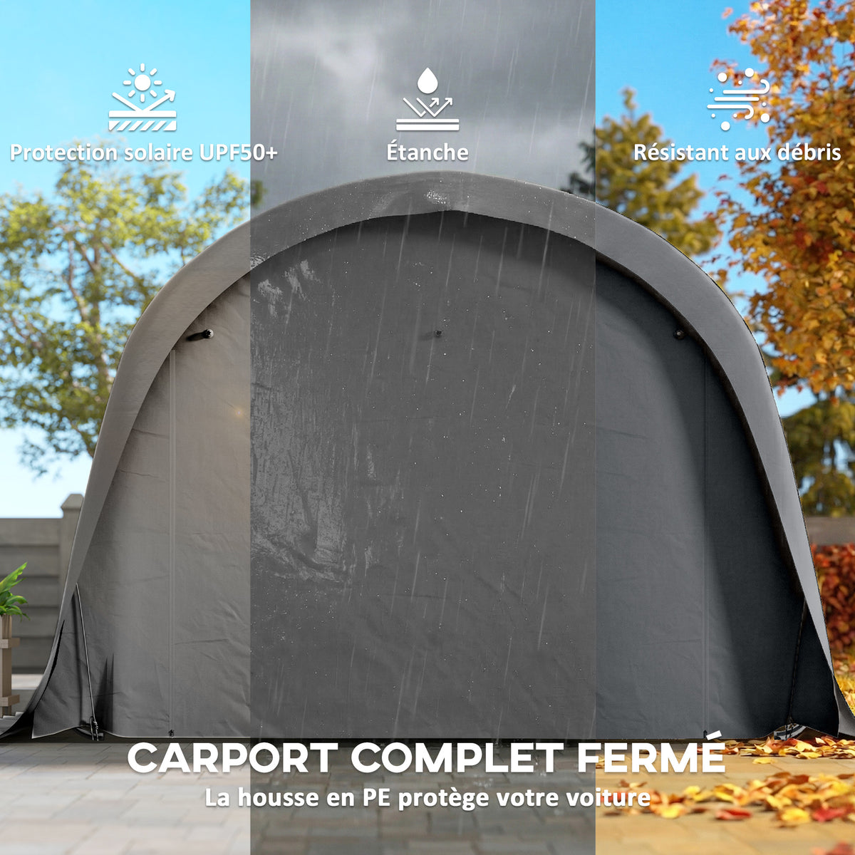 Carport tente de garage 3,6 x 7,2 m abri voiture extérieur tente de stockage avec parois latérales amovibles, gris foncé