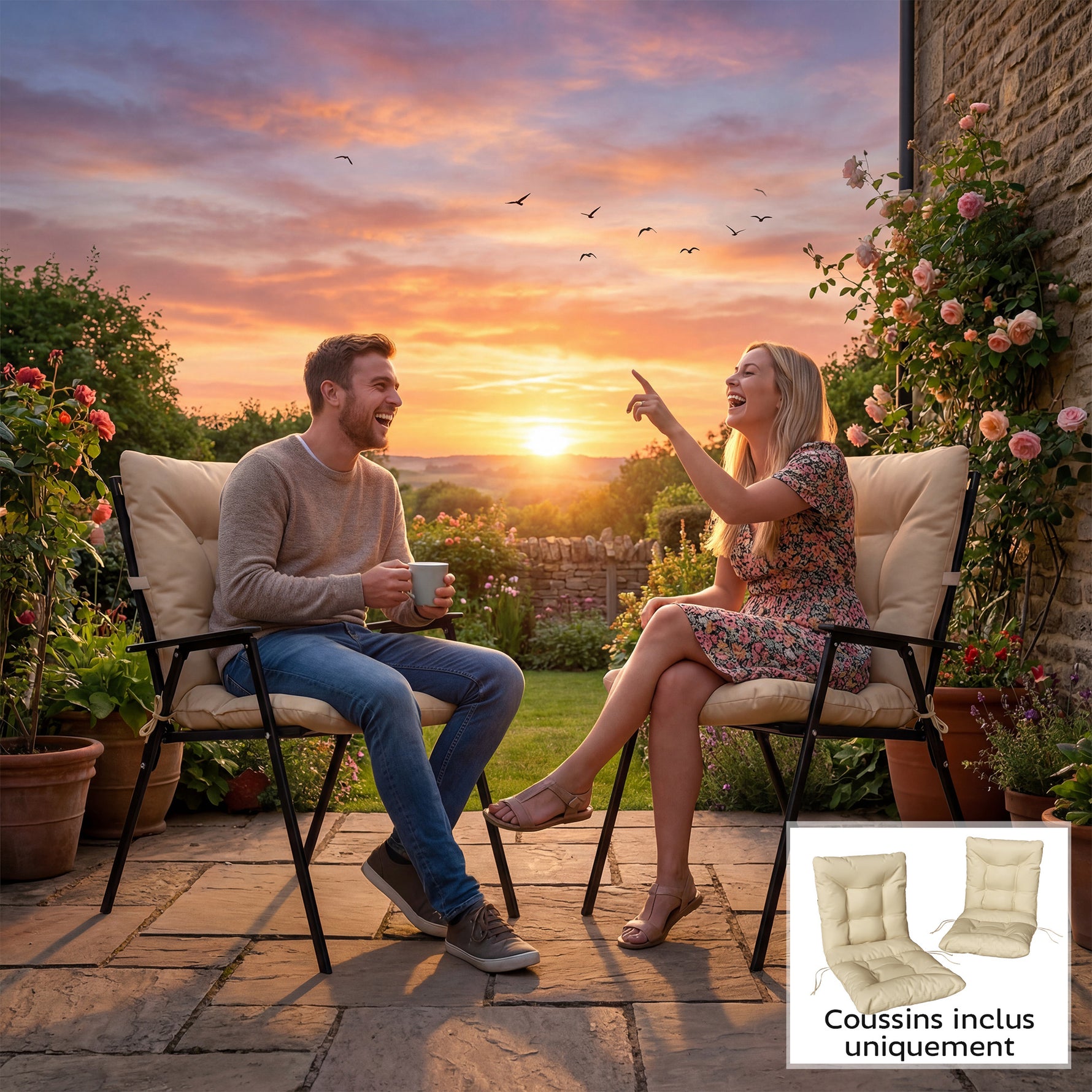 Lot de 2 coussins de chaise d'extérieur, coussins de jardin avec attaches, intérieur et extérieur, 120 x 50 x 8 cm, beige