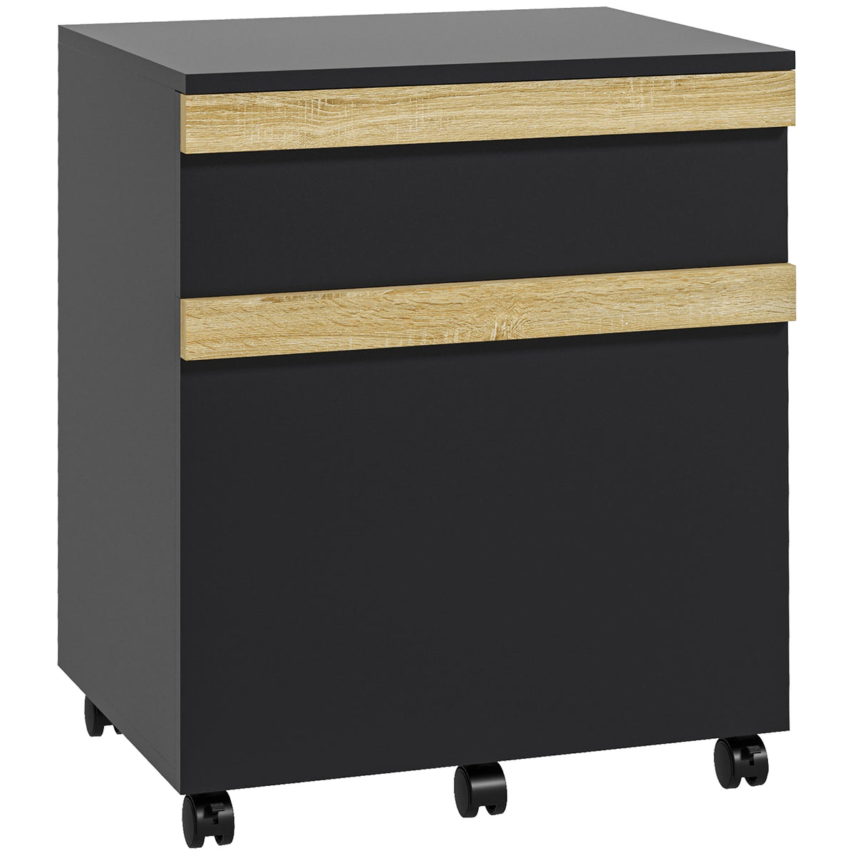 Caisson de bureau à roulettes avec 2 tiroirs coulissants trieur à dossiers 48 x 40 x 59,5 cm noir