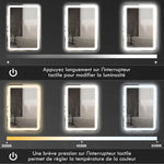 Miroir de salle de bain rectangulaire LED fonction anti-buée luminosité réglable fonction mémoire 70 x 50 cm argent